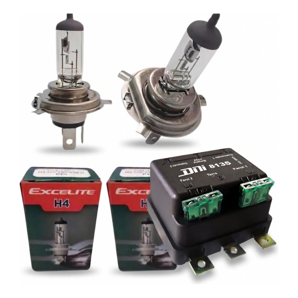 Par Lâmpada Farol H4 100/90w 12v Hbl + Relê Duplo Farol 12v