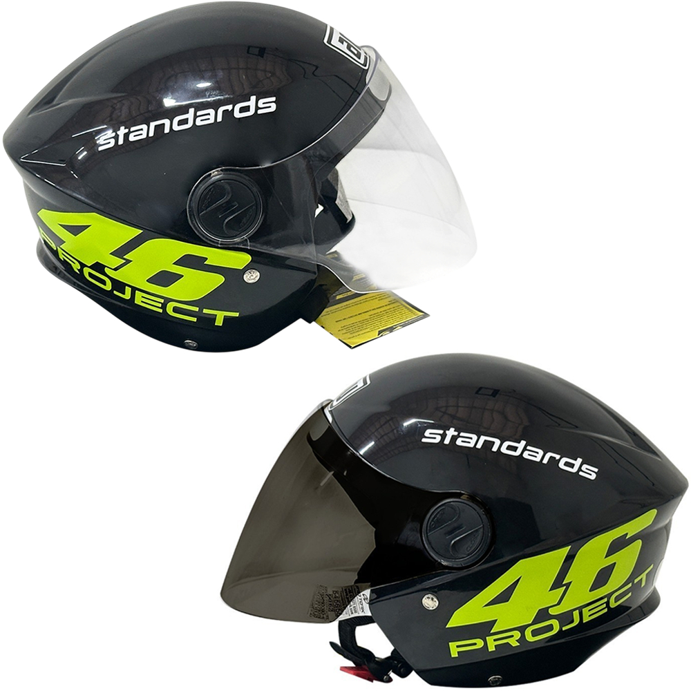 Capacete Aberto Liberty New 3 Personalizado Project 46 Vr Preto Brilhante Viseira Fumê/Transparente