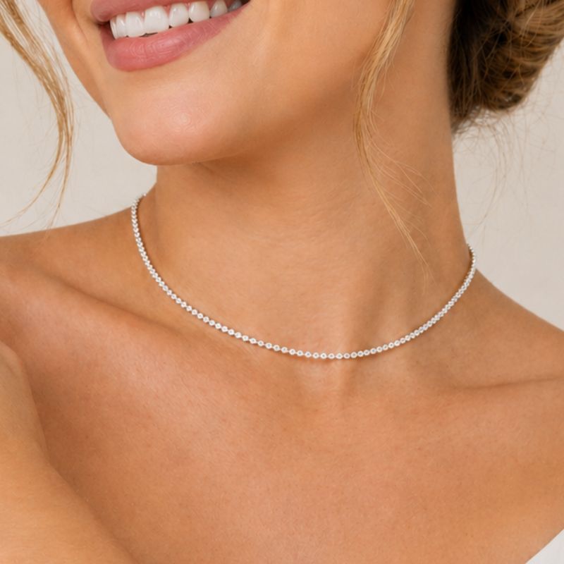 Colar Choker Riviera Com Zircônias Cravejadas Banhada a Ouro 18K Semijoia Feminina