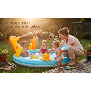 Piscina Inflável Infantil com Escorregador e Spray de Água Parque Aquático Completo com Brinquedos 