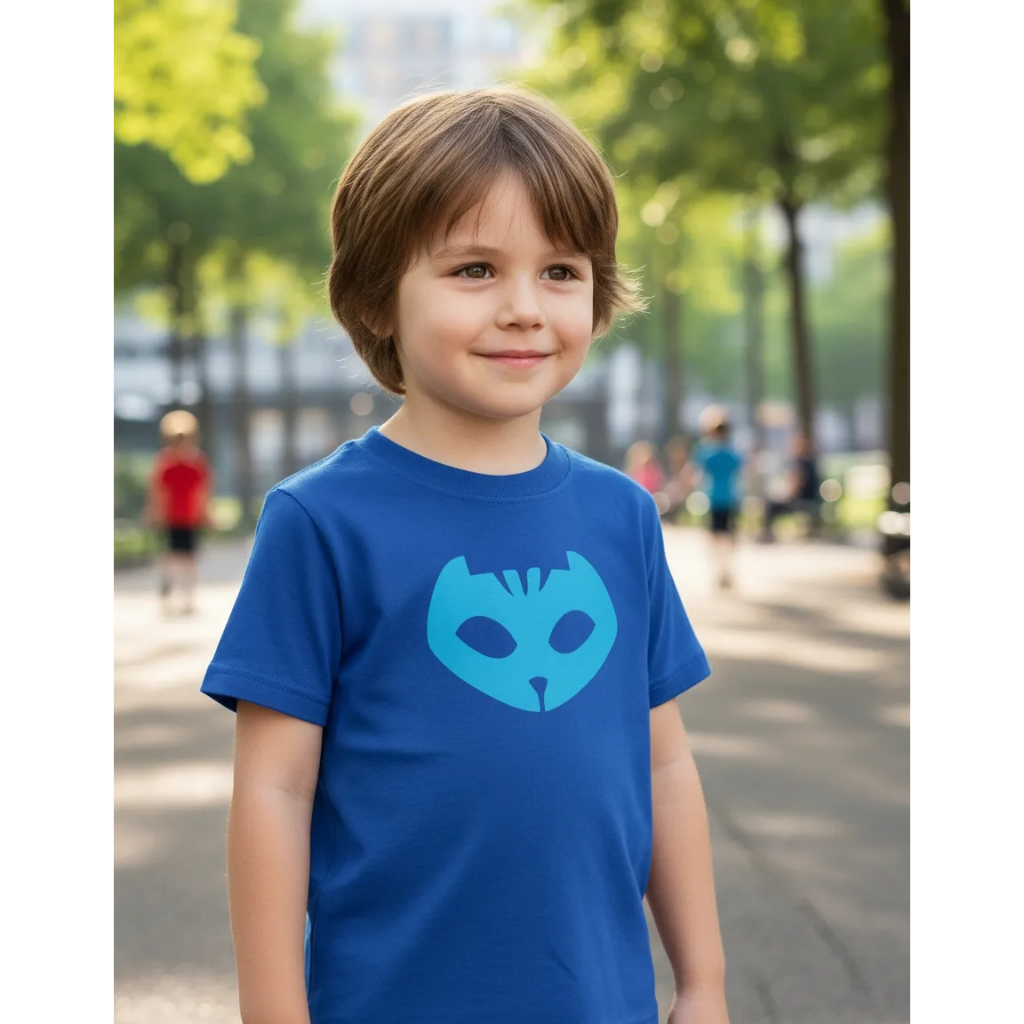 Camiseta Menino Gato PJ Masks Infantil Azul Blusa Menino Menina Desenho Unissex Blusa Infantil
