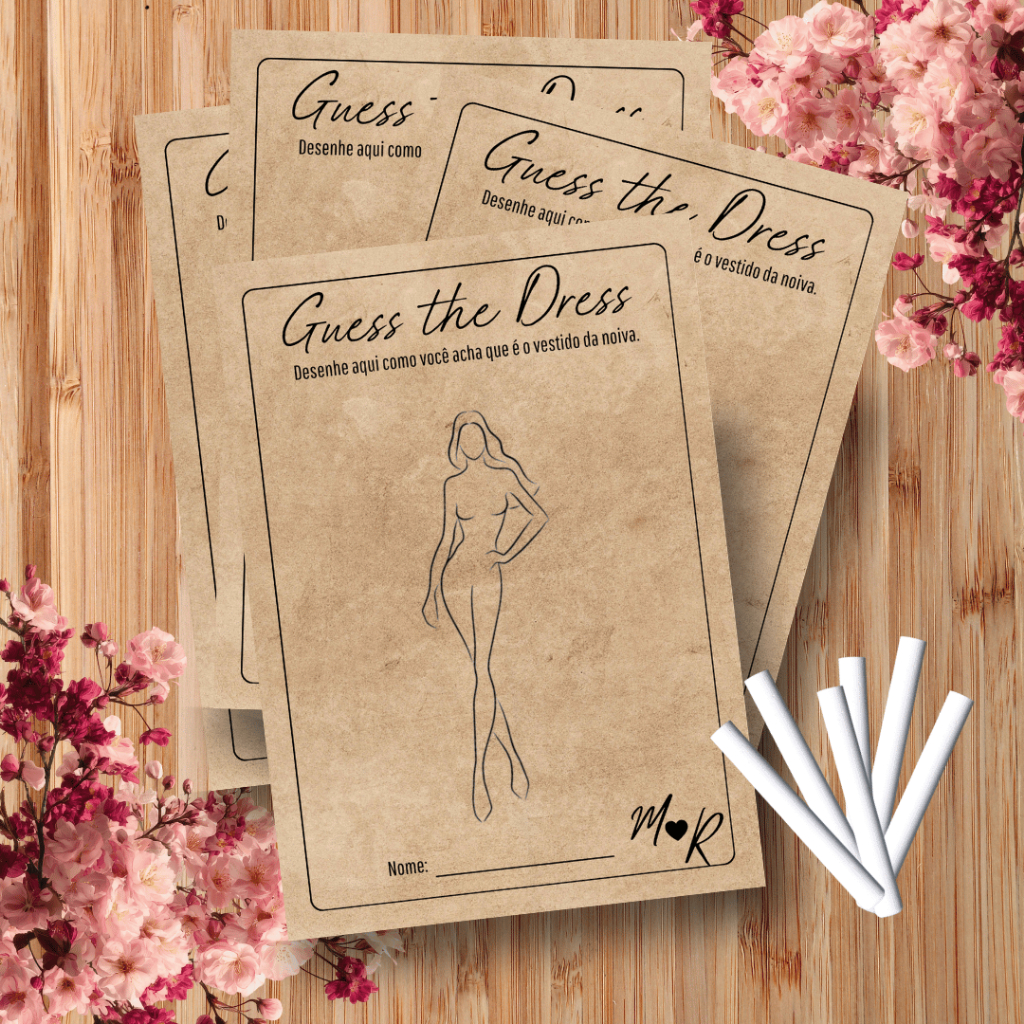 Kit Guess The Dress com Giz - Brincadeira Adivinhe o Vestido da Noiva Despedida Solteira - Casamento