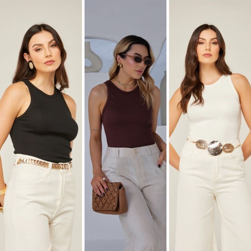 Kit 3 Regatas Feminina Ribana Canelada Algodão com Elastano Básica Não Encolhe Caimento Perfeito