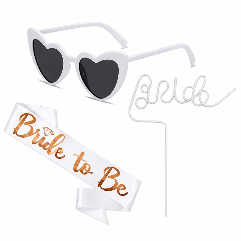 Kit Noiva Óculos Faixa e Canudo Bride Branco Para Despedida de Solteira Chá de Lingerie Chá Bar