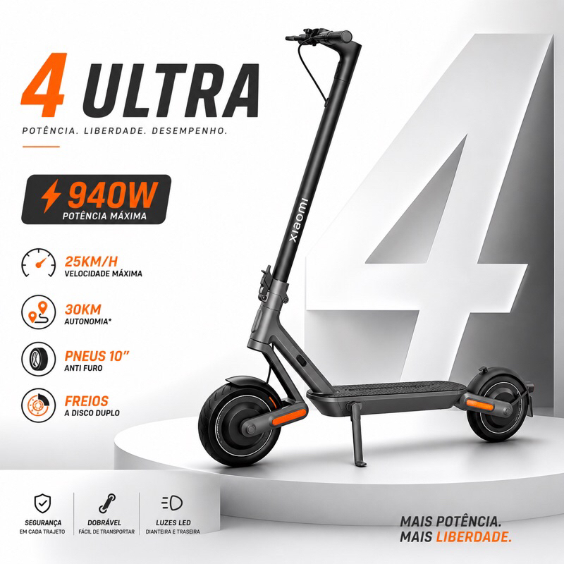 Patinete elétrico 4 Ultra Preto Scooter preto Patinete Scooter 940w 25km/h Patinete Passeio X1a0m1