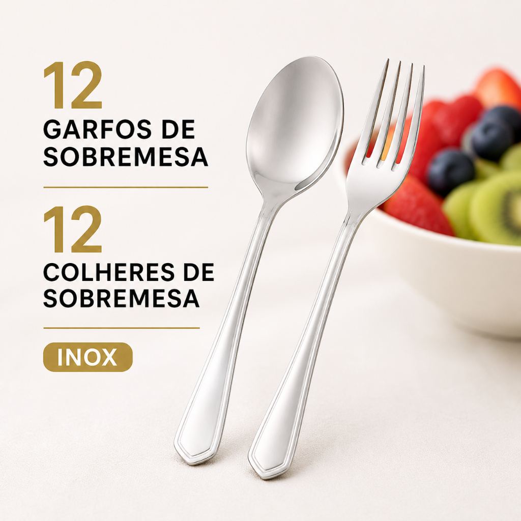 Kit 24 Garfo De Sobremesa, Colher De Sobremesa. P/ Cozinha, Restaurante, Bares, Pizzaria, Presentes.