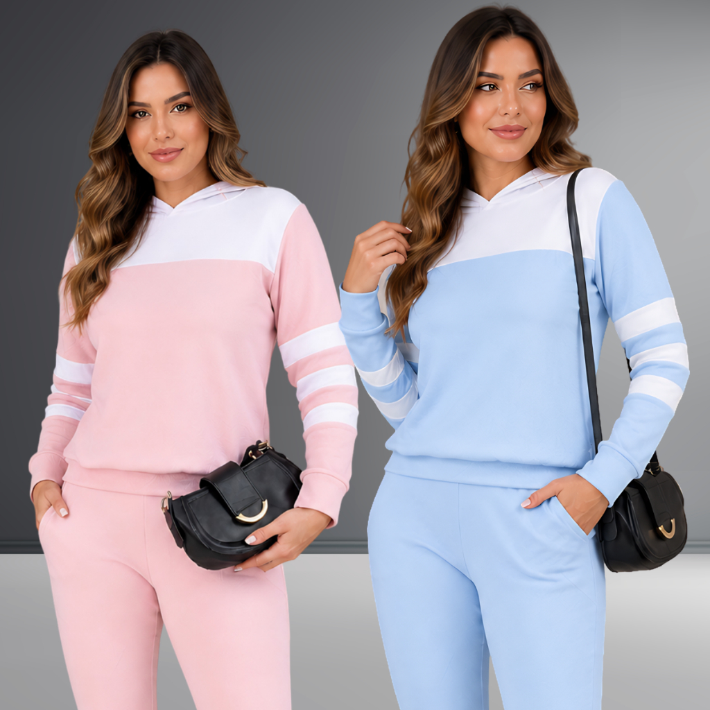 Conjunto Feminino Com Capuz Look Para o Frio Agasalho Inverno