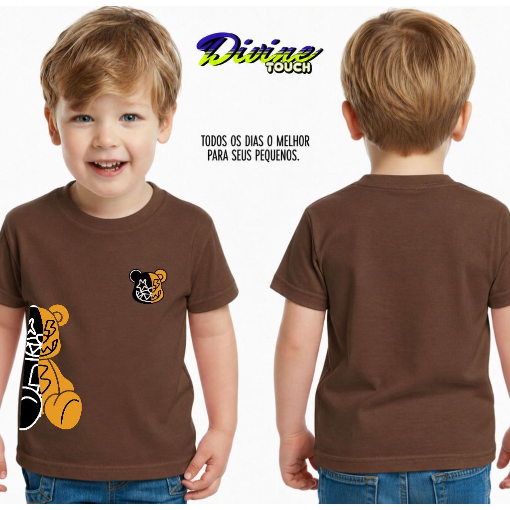 Camiseta Infantil Streetwear Malha 30.1 100% Algodão Camisa Juvenil Estilosa Urso Estiloso Maneiro