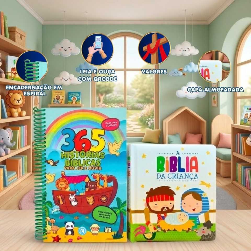 Kit C/2 Livros / 365 Histórias Bíblicas + A Bíblia da Criança 
