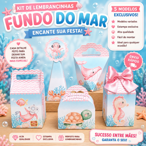 PERSONALIZADOS FUNDO DO MAR  ROSA- CAIXINHAS PERSONALIZADAS PEGUE E MONTE-LEMBRACINHA-FESTA INFANTIL