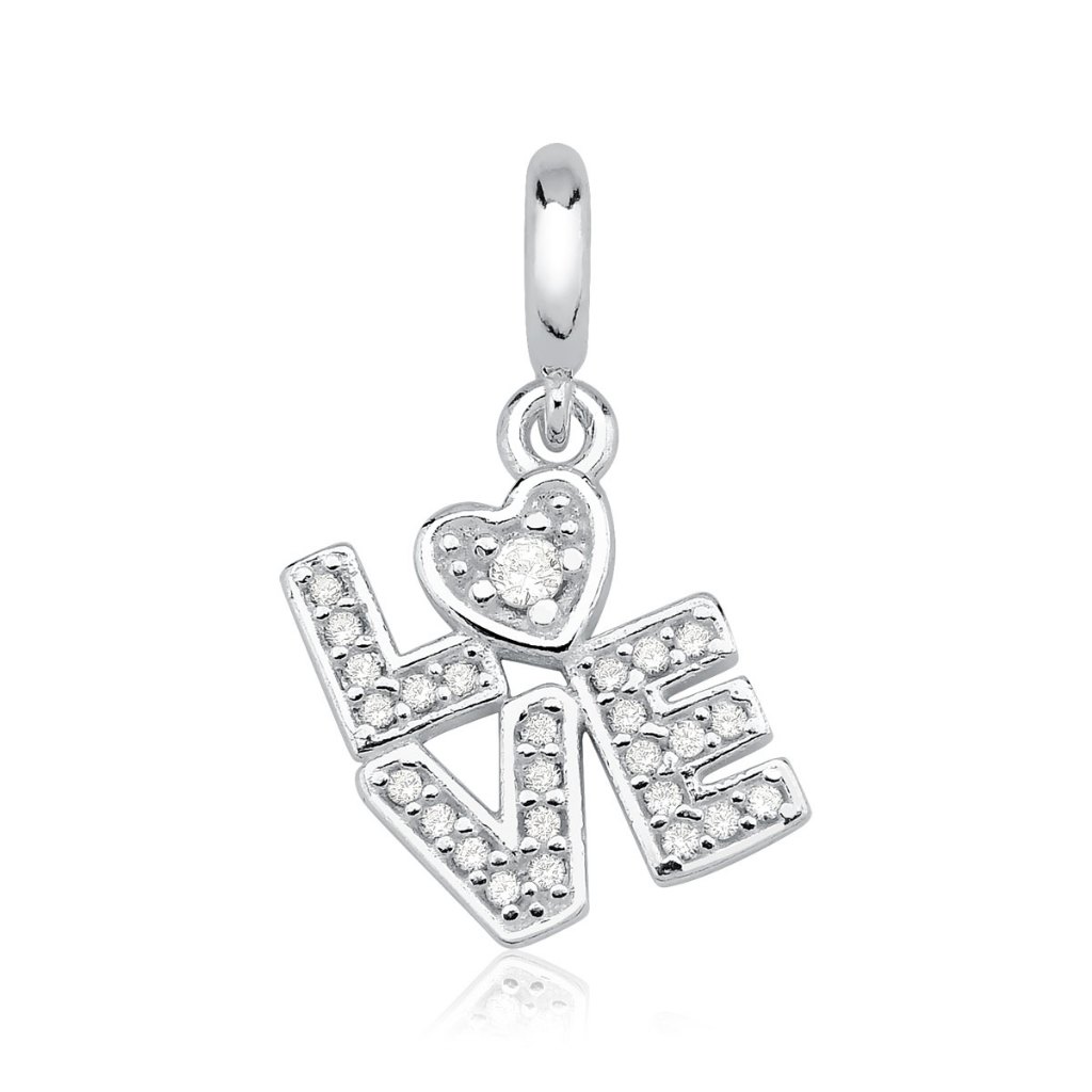 Berloque de Prata 925 Love com Zircônias