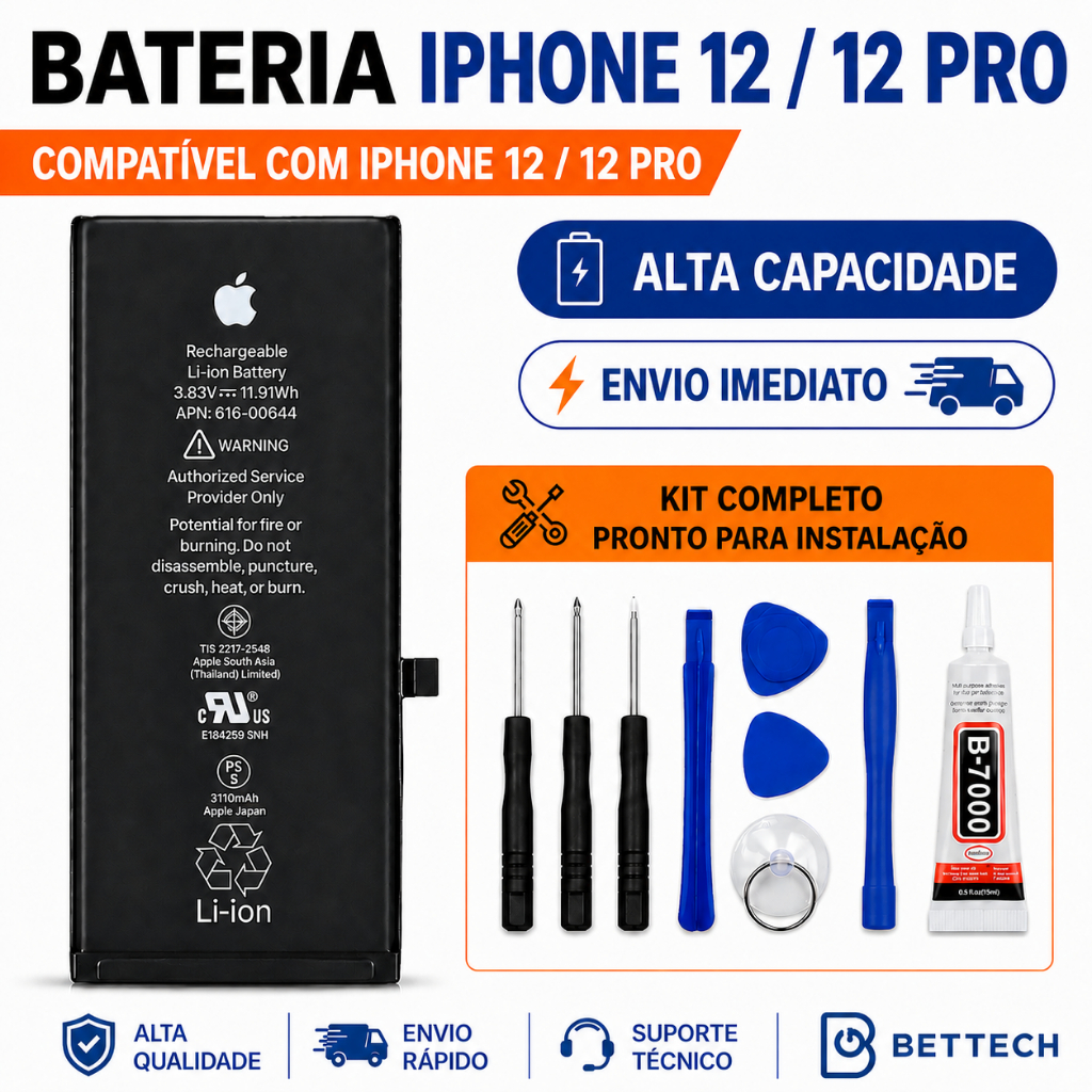 Bateria iPhone 12 12pro  Foxconn Alta Capacidade 🔋 + Kit Completo + Envio Imediato