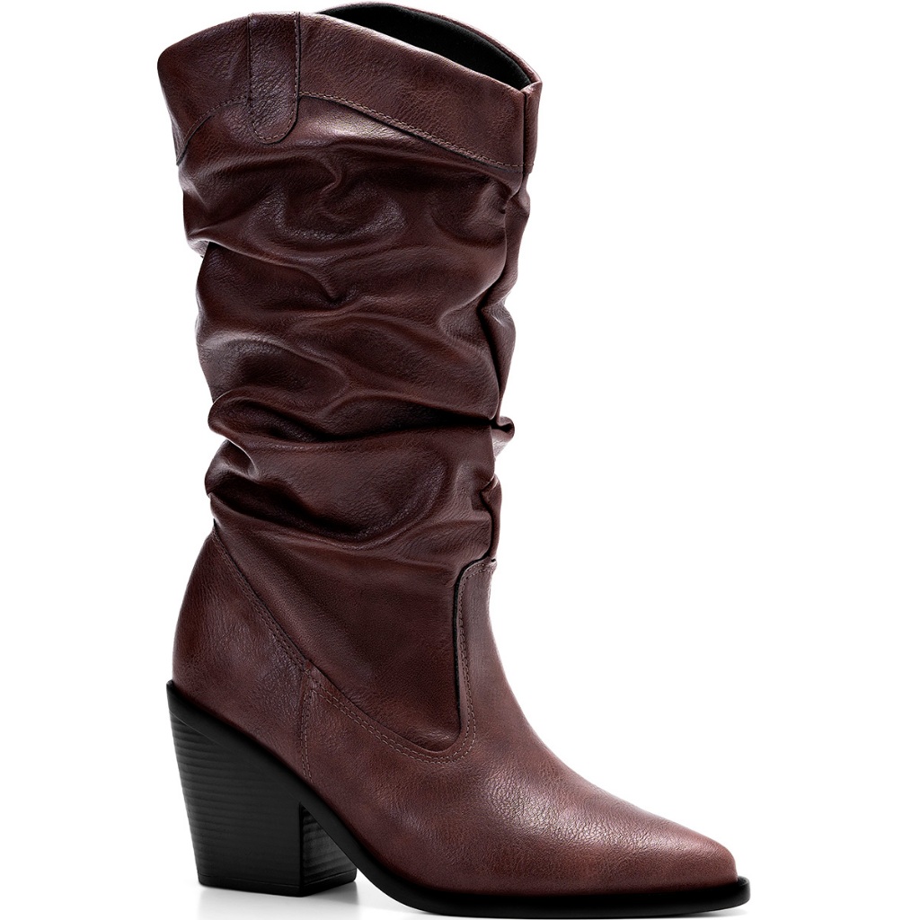 Bota Feminina Lumiss Cano Médio Texana Western Enrugada Slouchy Country Marrom