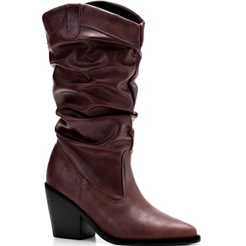 Bota Feminina Lumiss Cano Médio Texana Western Enrugada Slouchy Country Marrom