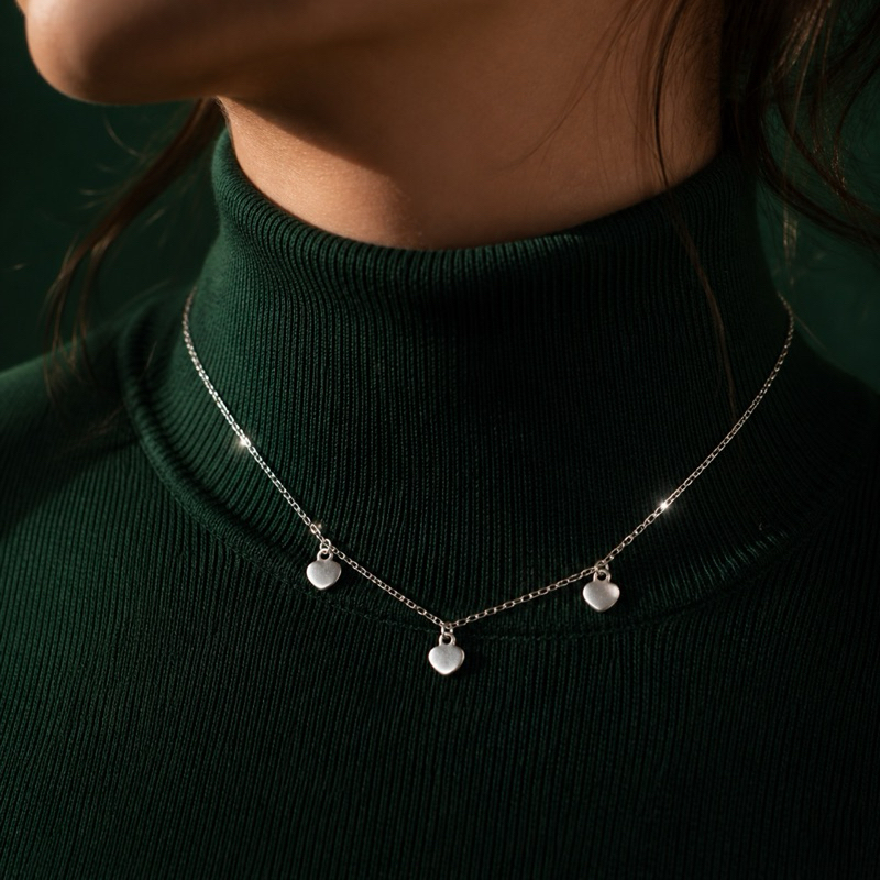 Choker Corações Pendurados em Prata 925 Romântica e Delicada