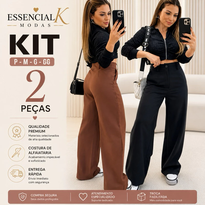 Kit 2 Calça Alfaiataria PREMIUM Cintura Alta Com Bolso PROMOÇÃO ENTREGA RÁPIDA — imagem 1
