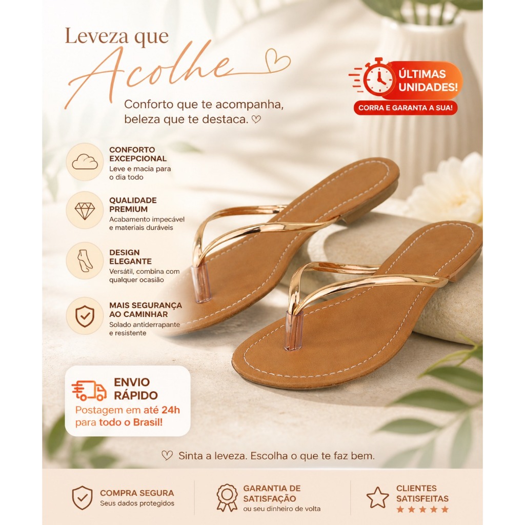 Sandália Feminina Marrom com Detalhe Dourado Linda Confortável