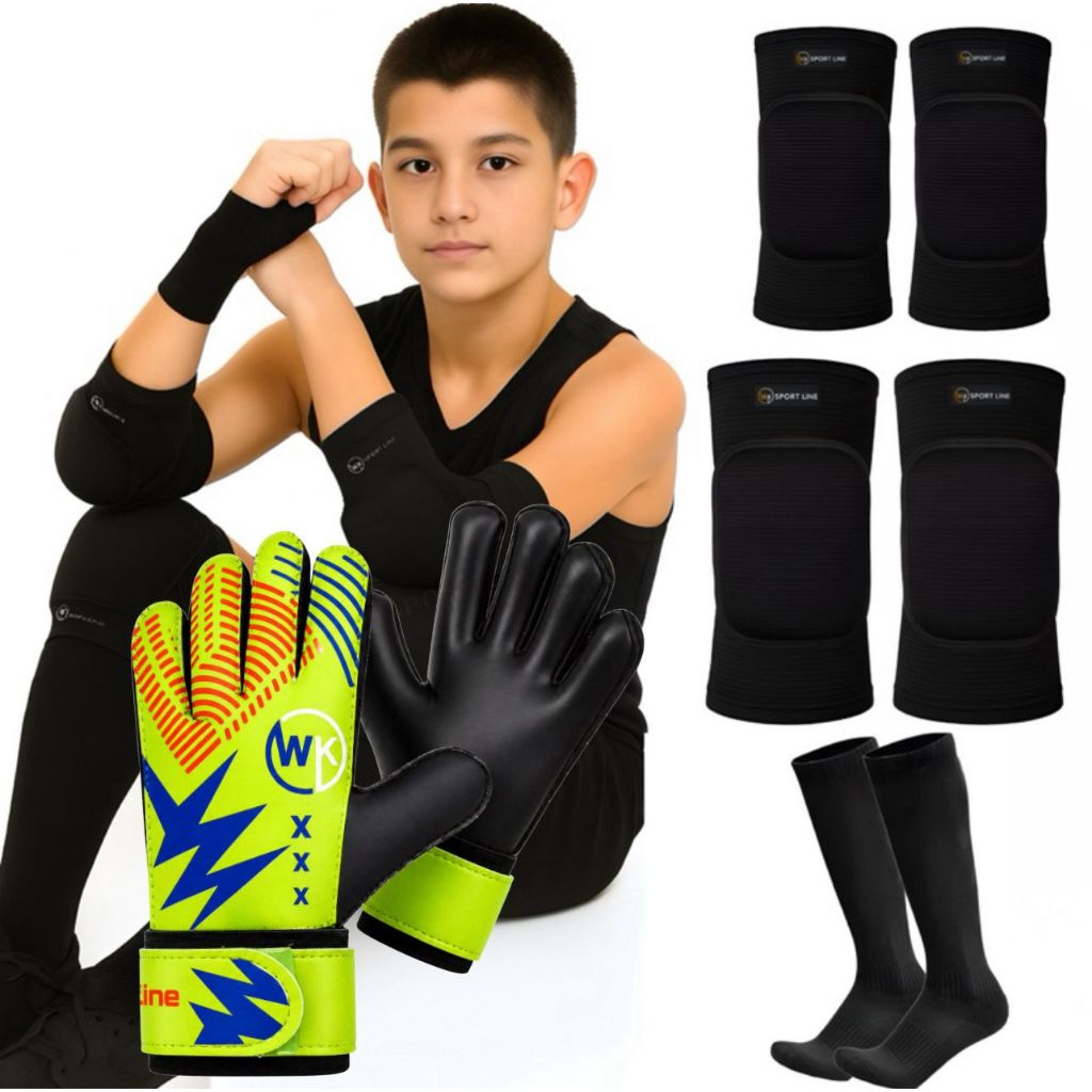 Kit Completo Goleiro Luva Joelheira Cotoveleira Meião Para Futebol Futsal