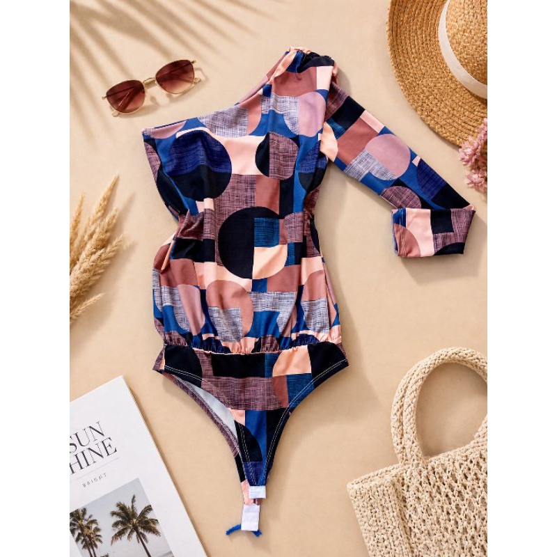 body feminino um ombro só estampa geométrica tam m body elegante moda blogueira body estampado