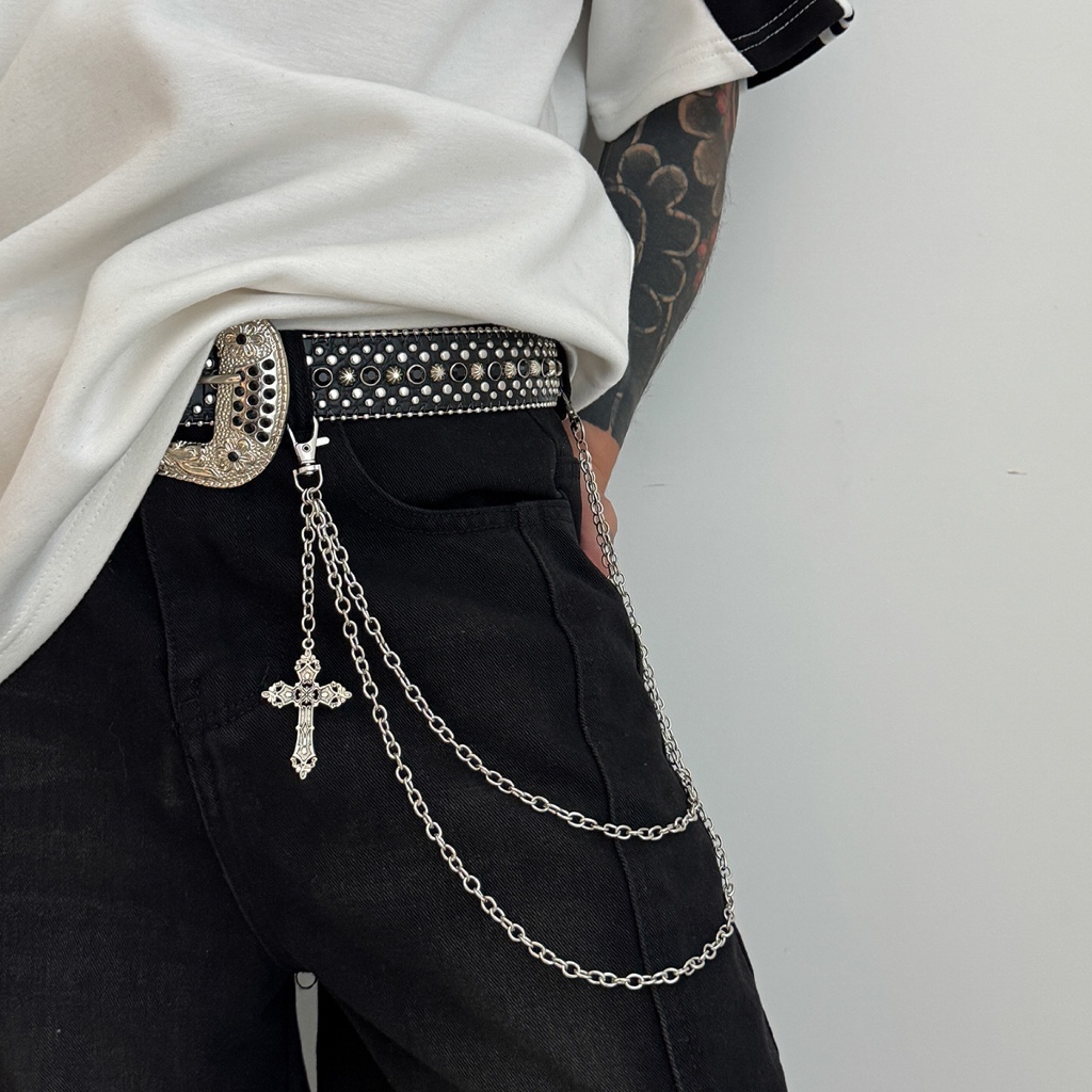Corrente de Calça Vanguard Chain Prata | Wallet Chain Cruz Premium Streetwear Punk Y2K