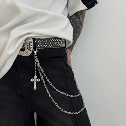 Corrente de Calça Vanguard Chain Prata | Wallet Chain Cruz Premium Streetwear Punk Y2K