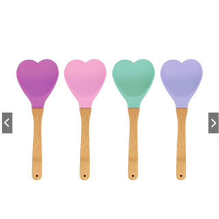 Espátula Colher De Silicone Coração Cabo Bambu 27cm