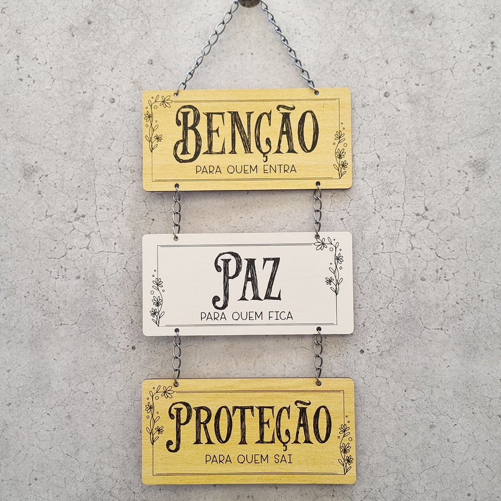 Placa Decorativa MDF Benção Paz Proteção - Religiosa 19,5x39,5cm