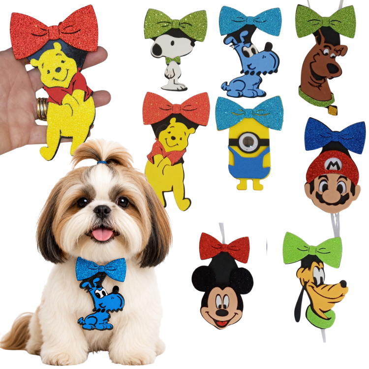 24/48/72/120 Gravata Pet Personagens Sortidos Atacado, gravatinha para cachorro, gravatinha pet banho e tosa.