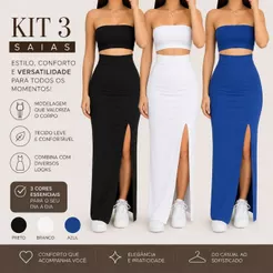 Kit 3 Saias Longas Femininas Com Fenda Lateral Suplex Premium Saia Longa Justa Elegante Casual