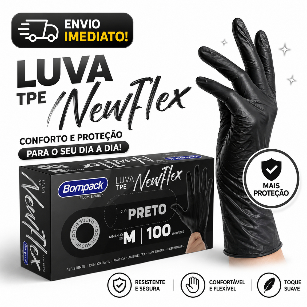 Luva descartável viniflex sem pó TPE 100 Unidades | Alta Resistência Cuidado Limpeza Alimentos Preta