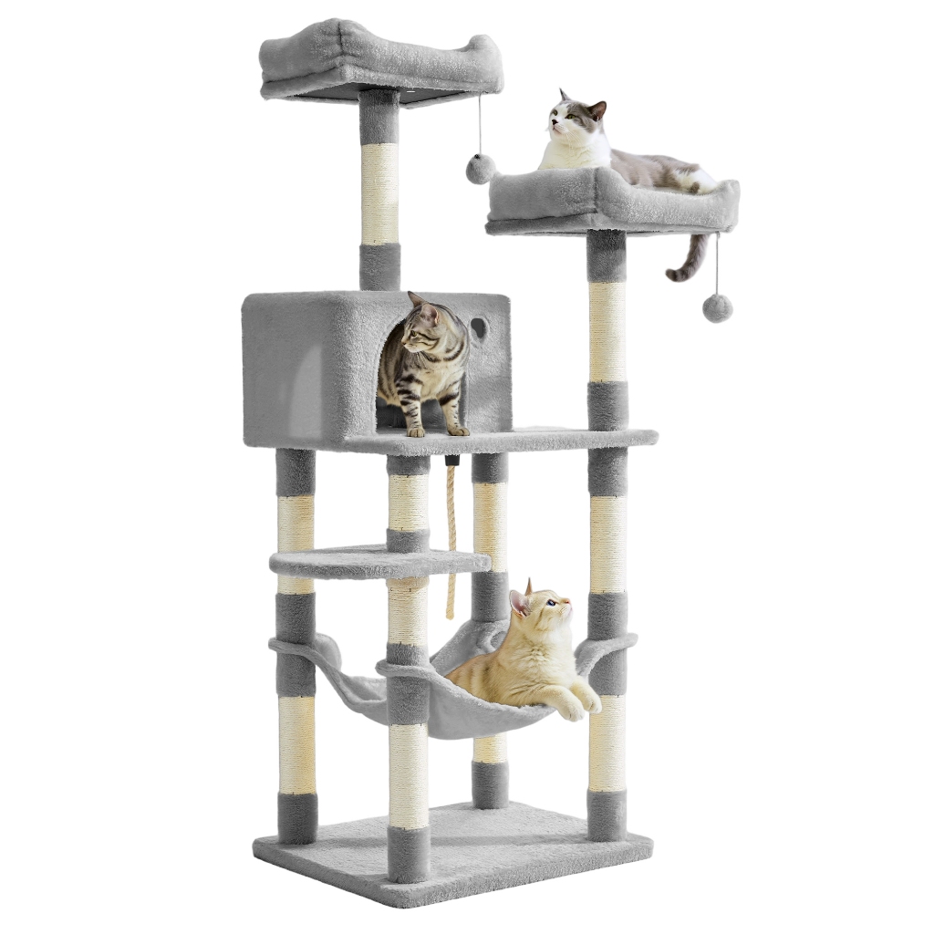 SONGMICS Arranhador para Gatos, Torre de Atividades com 11 Postes, Casa Multi-níveis, para Interior, Rede, Caverna