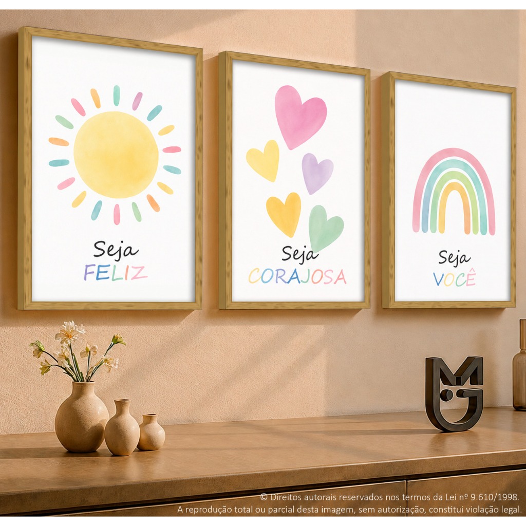 Quadro decorativo arco-íris coração frases decoração quarto de menina sala escritório