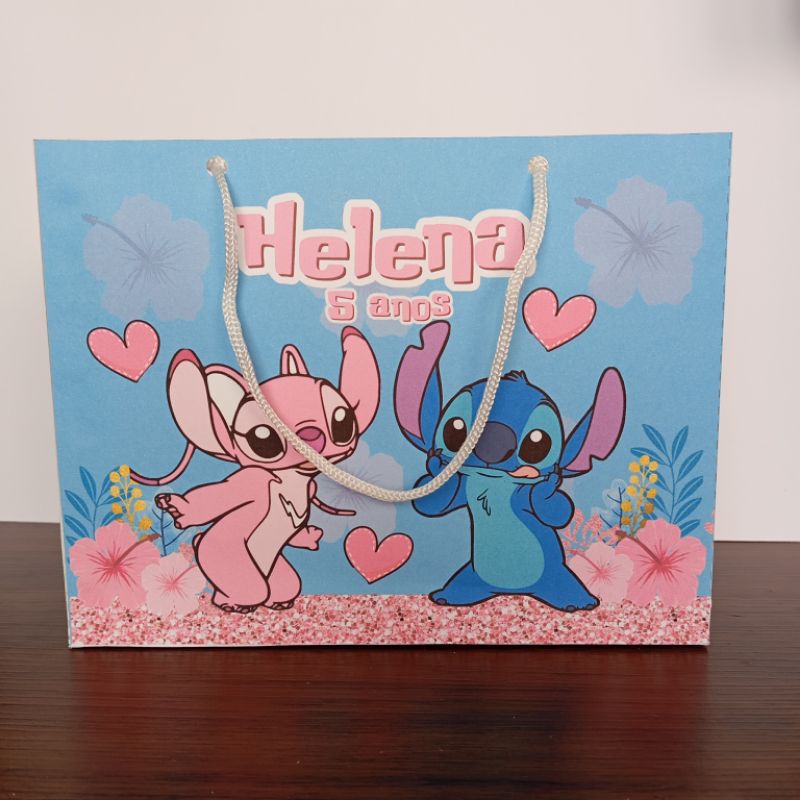 Sacolinha Personalizada Stitch e Angel | Lembrancinha Aniversário Infantil | Kit 10,20,30 unidades