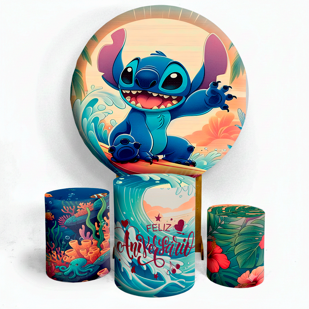 Painel de Festa Pegue e Monte Stitch Desenho Tema Kit de Capas Aniversario