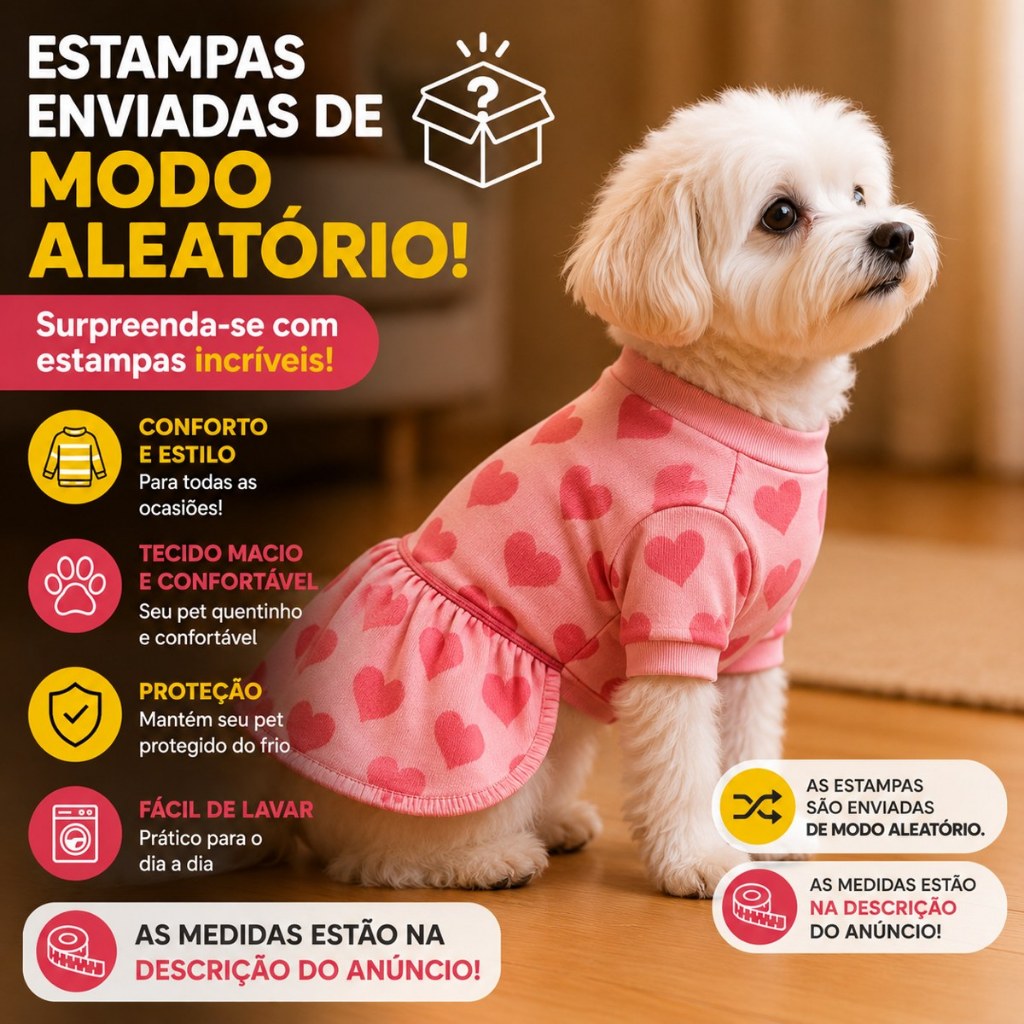 Roupa Pet Vestido para Cachorro e Gato Soft Estampado Lulika