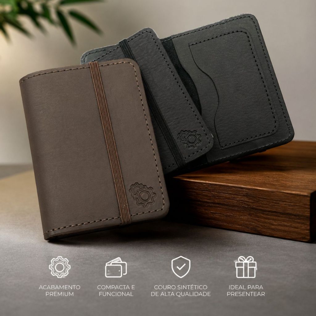 Carteira de Couro Ecológico Masculina Reforçada Presente Criativa Acessórios Porta Cartão