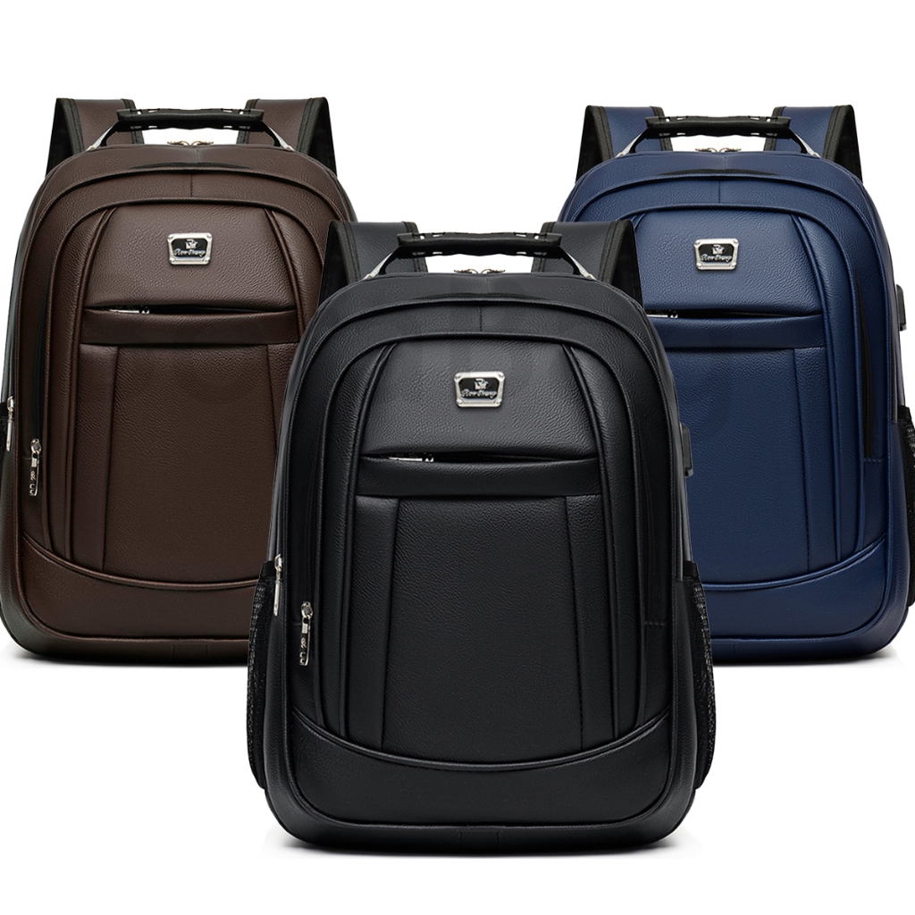 Inativo Mochila Couro PU Grande Executiva Para Notebook Trabalho Faculdade Reforçada Cabo De Aço USB