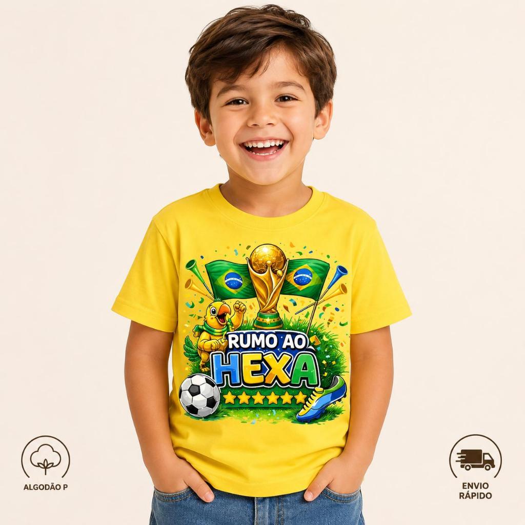Camiseta do Brasil Infantil Blusa em Algodão Premium Torcedor Copa Unissex
