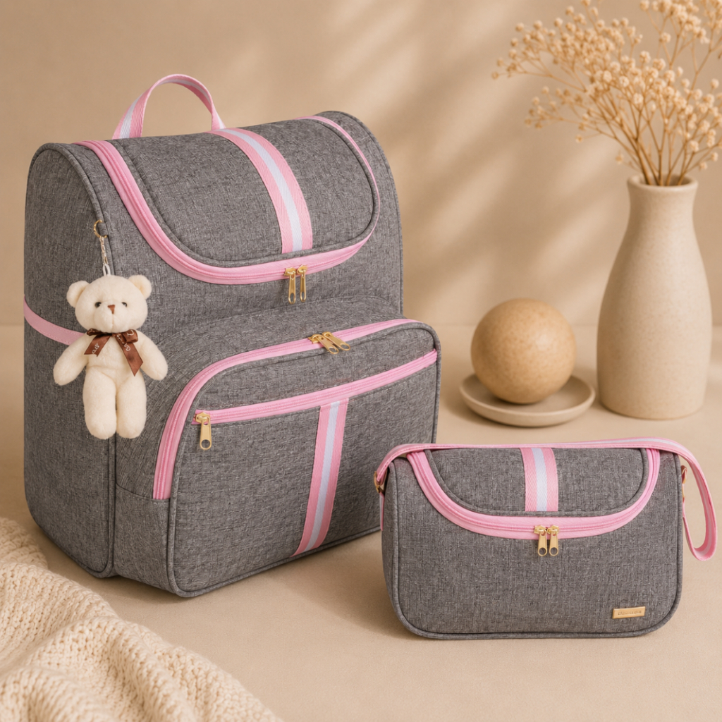 Kit Bolsa Maternidade Mochila 2 em 1 e Bolsa Pequena Infantil Luxo AMOR