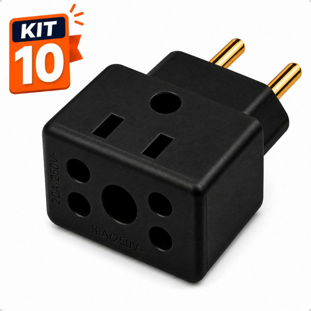 Kit 10 Adaptador Tomada T PRETO 10a 20a Bob Esponja T Benjamin PRETO