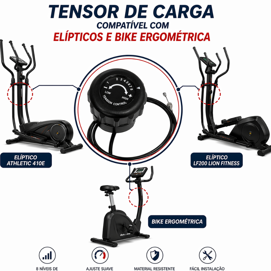 Tensor de Carga para Bicicleta Ergométrica e Elíptico 1,70m LF 200 Cabo Ajuste Resistência Universal