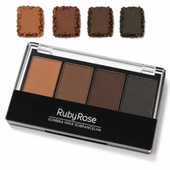 Paleta de Sombra para Sobrancelha Ruby Rose 4 Cores Alta Pigmentação Com Pincel.