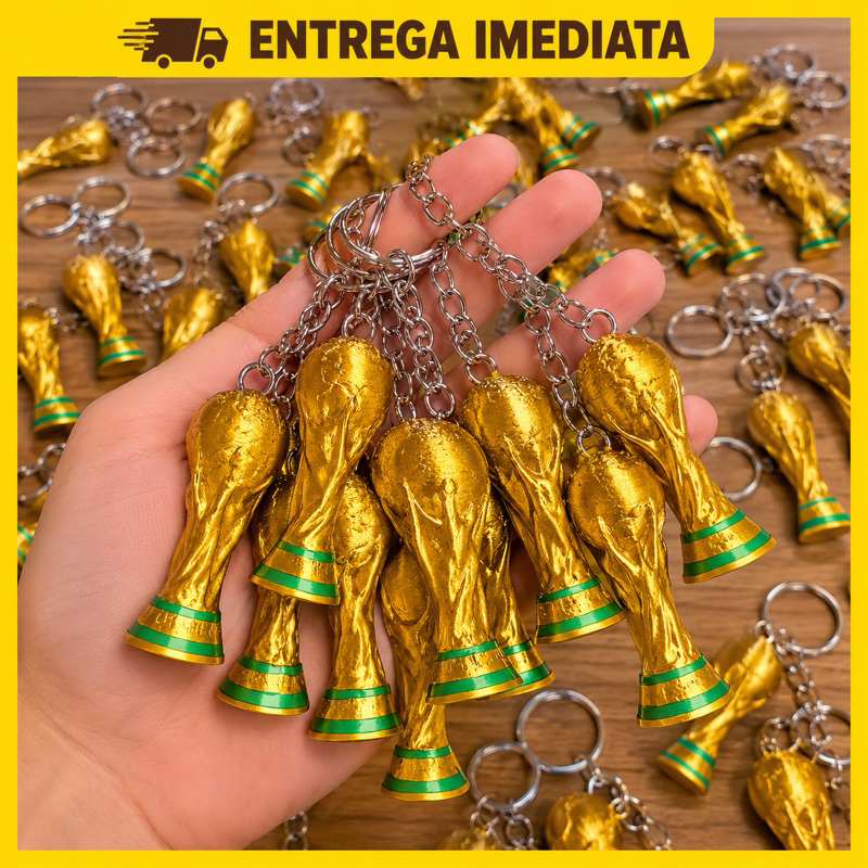KIT 5/15/30 Chaveiro Troféu Copa do Mundo 2026 Lembrancinha Atacado Revenda Decorativa Dourada