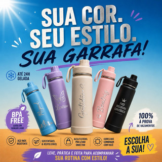 Garrafa Térmica 600ml Personalizada Com Base De Silicone Para Academia Escola E Trabalho