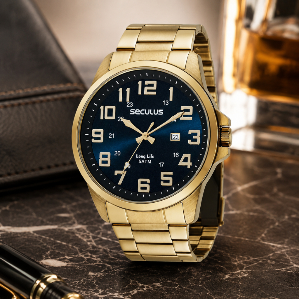 Relogio Seculus Masculino Dourado Long Life Original