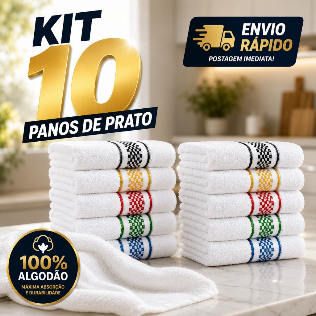 Kit 10 Panos de Prato Copa 45x70 Jacquard Atoalhado Toalha de Cozinha