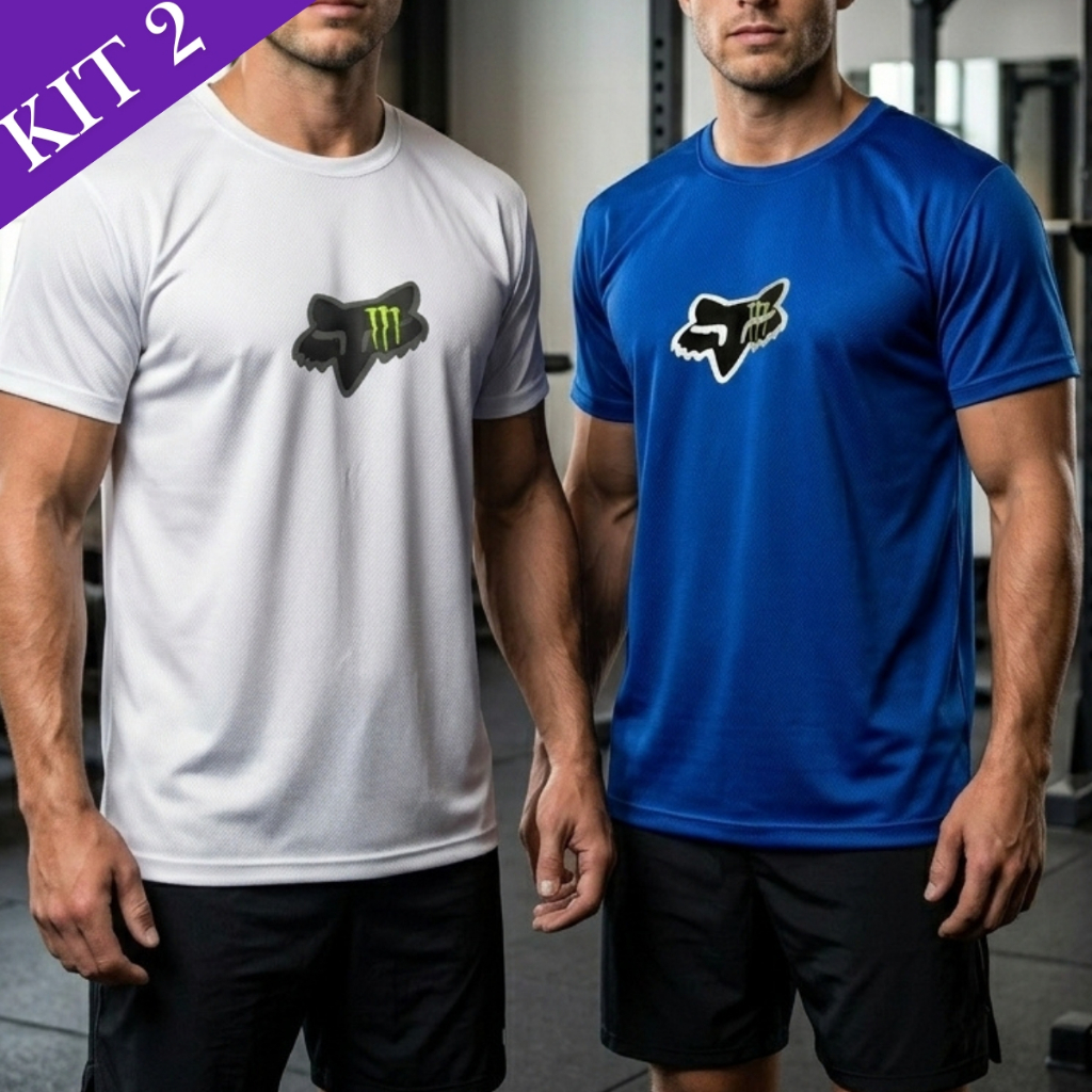 Kit 2 Camisetas Masculinas Dry Fit com Elastano Esportiva Academia