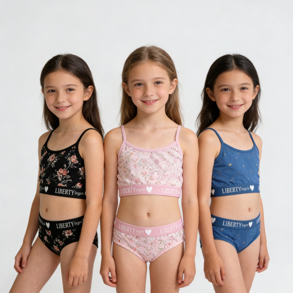 Kit 3 Conjuntos Infantil Calcinha e Sutiã Sem Bojo Microfibra Estampado Confortável Menina