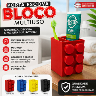 Porta Escova De Dente Lego Organizador Banheiro Porta Pasta Dental Infantil Multiuso 3D Decorativo Suporte Escovas Creme