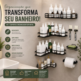 Kit 7 peças Prateleiras Suporte Com Alto Adesivos Para Banheiro Com Metal